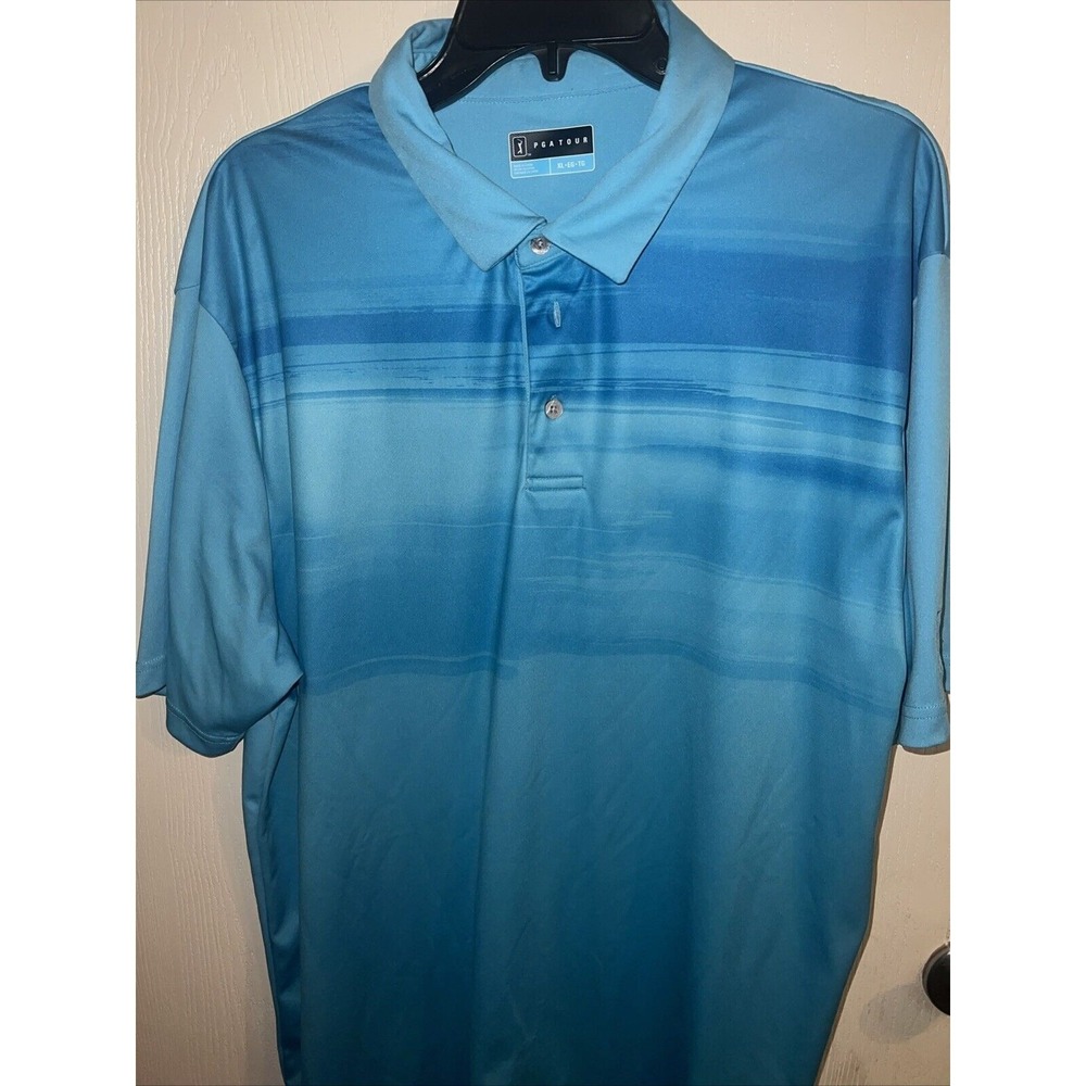 PGA Tour Mens XL Blue‎ Striped Performance Golf Polo Golfcore Dadcore Athletic